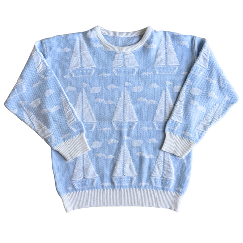 Vintage 1980s Baby Blue Sailboat Sweater | Medium