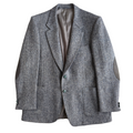 Vintage 1980s-1990s Men's Gray Harris Tweed Blazer with Suede Elbow Patches | Large