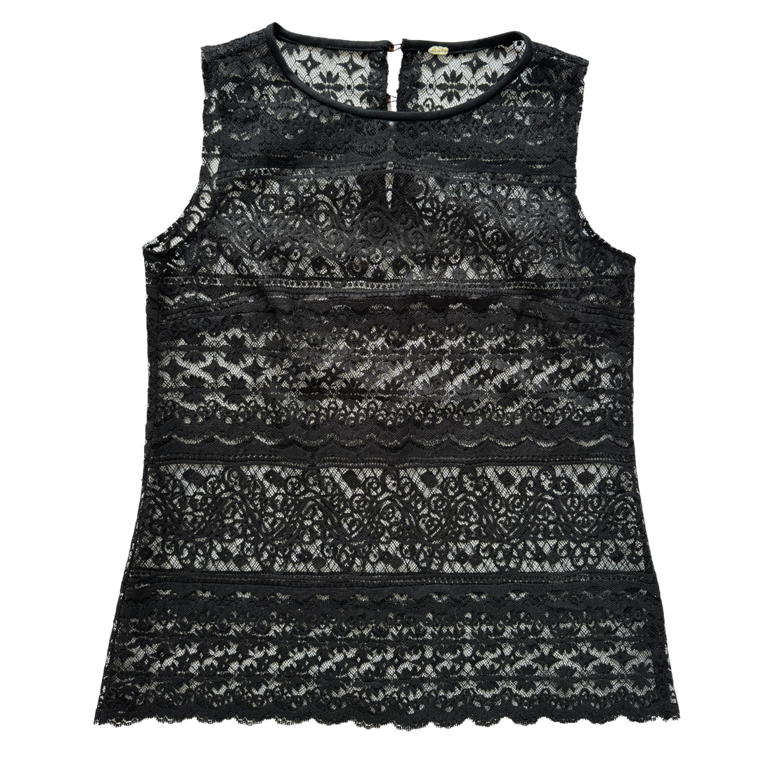 Vintage 80s House of Nu-Mode Black Lace Tank Top | Small