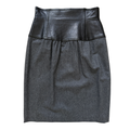Vintage 80s Escada Leather and Wool Straight Pencil Skirt | 40 (Large)