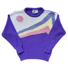 Load image into Gallery viewer, Vintage 1980s Perspective Purple Knit Sunset Graphic Sweater | Large
