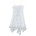 Vintage Y2K Mariposa White Babydoll Dress with Silver Sparkle Flowers | Extra-Small
