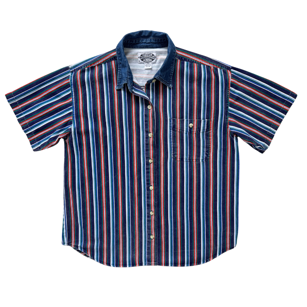 Vintage 1990s Men's Original Cotton Express Blues Striped Denim Shirt | Large