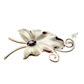 Vintage 40s-50s Bond Boyd Sterling Silver Leaf Brooch with Purple Marquise Rhinestone