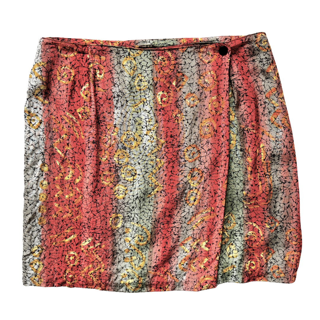 Vintage 90s Breechers Brook Multicoloured Abstract Mini Wrap Skirt | Medium