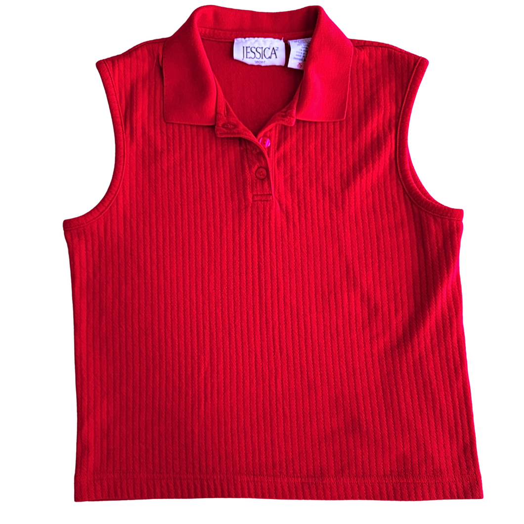 Vintage 1990s Red Collared Sleeveless Cotton Blend Blouse | Small