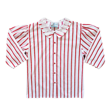 Load image into Gallery viewer, Perspective Red and White Striped Blouse with Lace Detailed Collar | Large
