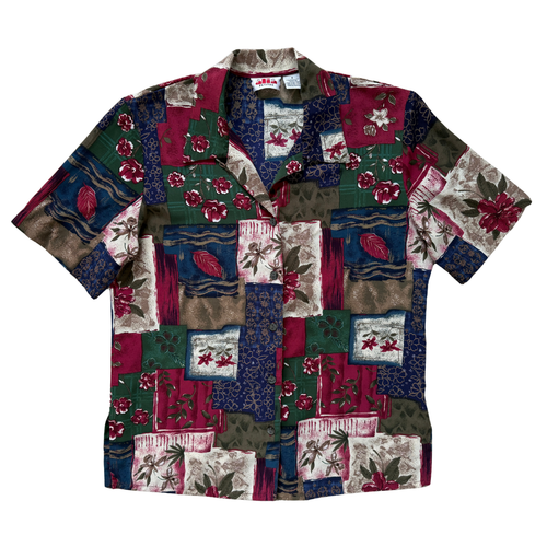 Vintage 90s Alia Dark Floral Patchprint Blouse | Large