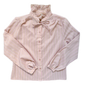 Vintage 1970s Chablis Beige and Red Striped Ruffle Collar Blouse | Medium