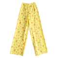 Vintage 70s Yellow Cotton Pants with Brown and Orange Floral Print | Extra-Small
