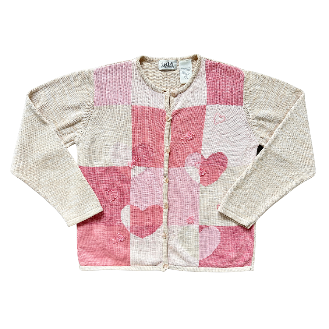 Vintage 90s-Y2K Tabi Pink Cotton Heart Cardigan | Medium