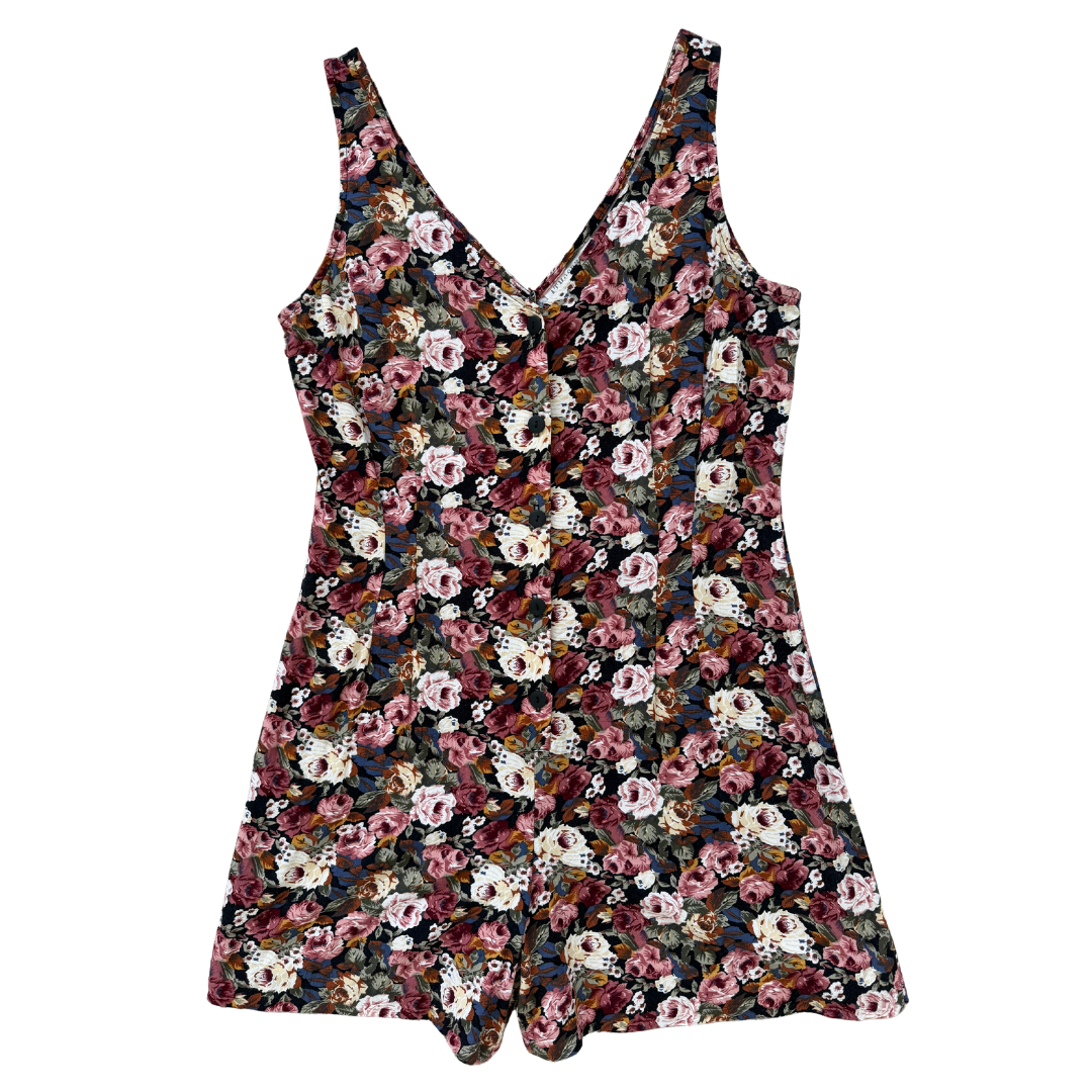 Vintage 90s Atmosphere Pink Rose Print Romper | Medium
