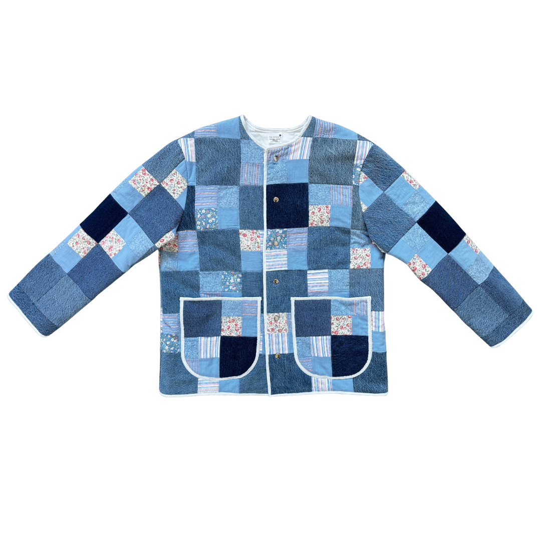 Recycled Denim and Floral Patchwork Quilted Jacket | Small - Medium