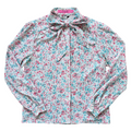 Vintage 1970s D'Allaird's Green and Red Floral Bow Collar Blouse | Small-Medium