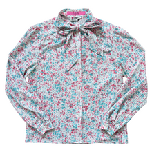 Load image into Gallery viewer, Vintage 1970s D&#39;Allaird&#39;s Green and Red Floral Bow Collar Blouse | Small-Medium
