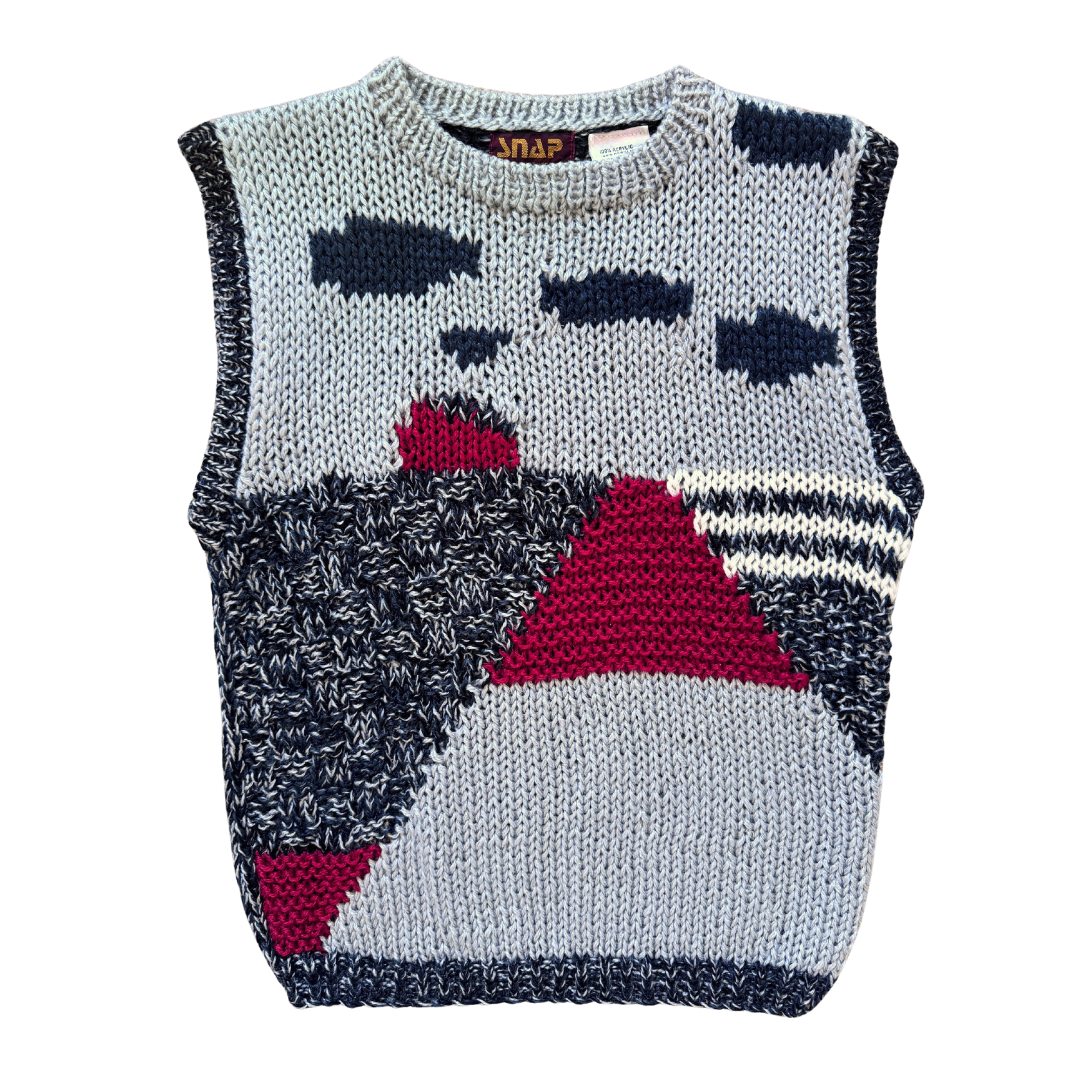 Snap by Knit-Set Red and Gray Abstract Print Knit Vest | Large