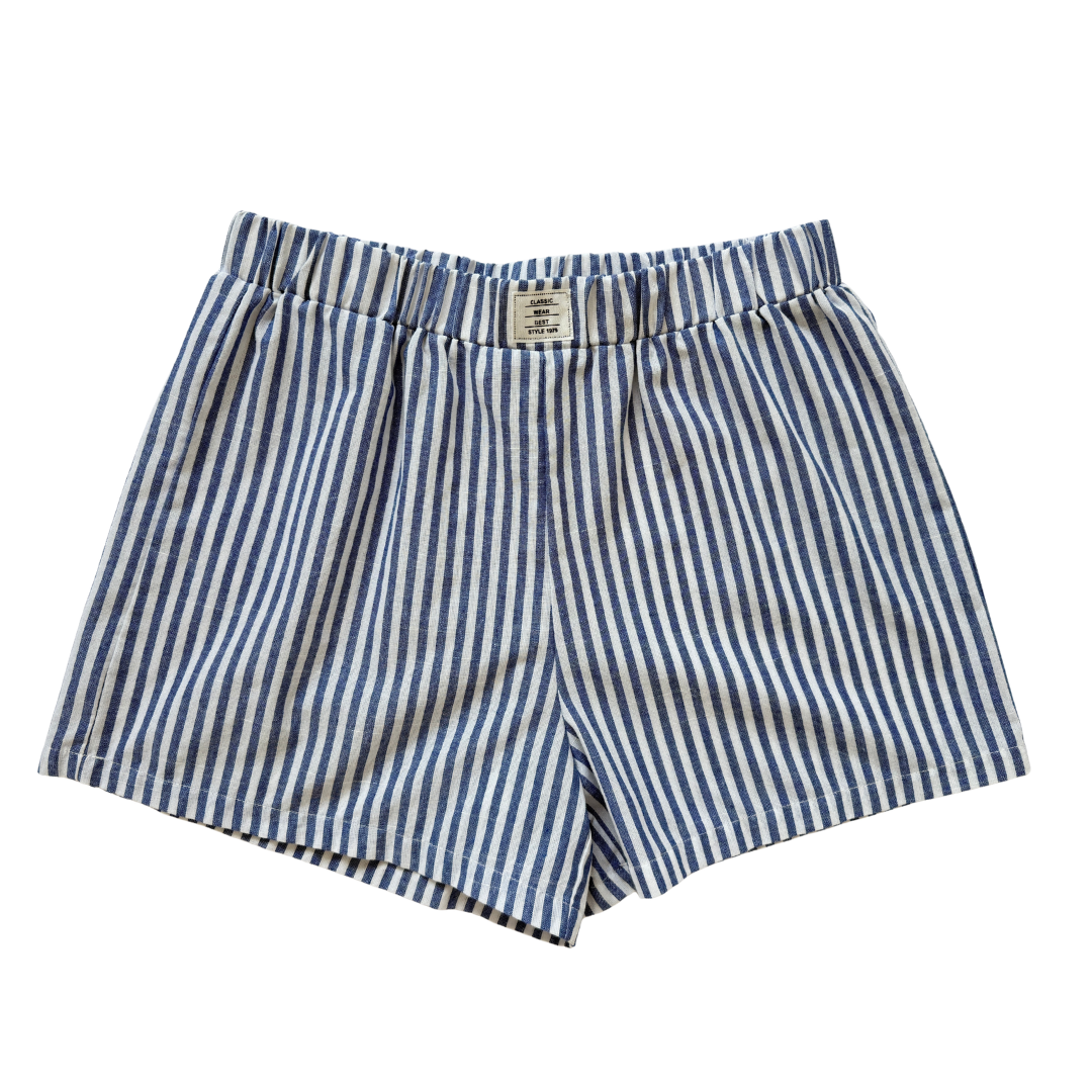 Classic Wear Blue and White Striped Boxer-Style Shorts | Medium - Large