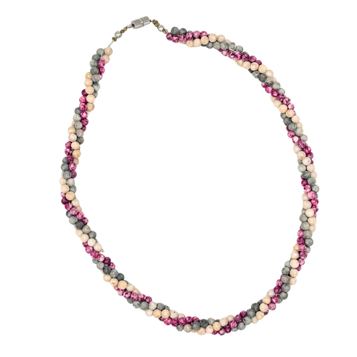 Mint Vintage Green, Beige and Red Beaded Multi-Strand Necklace