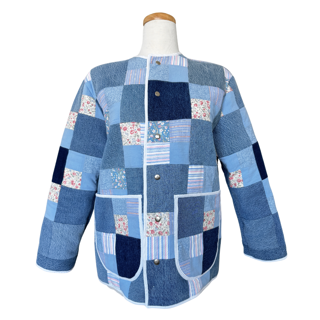 Recycled Denim and Floral Patchwork Quilted Jacket | Small - Medium