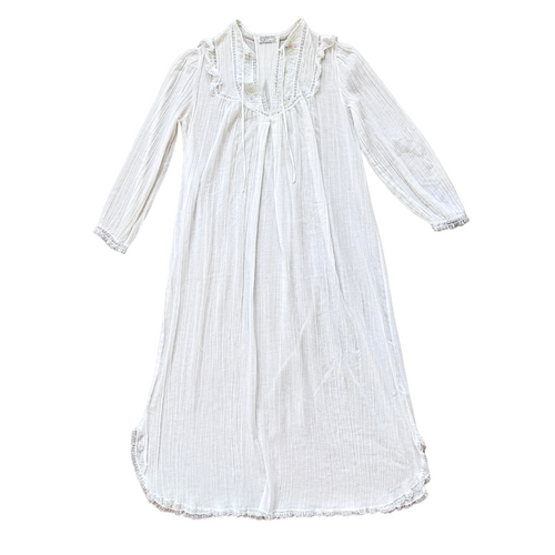 Vintage 1970s Barbizon Boutique Ruffled Lace Collar Dress with Floral Embroidery | Medium-Large