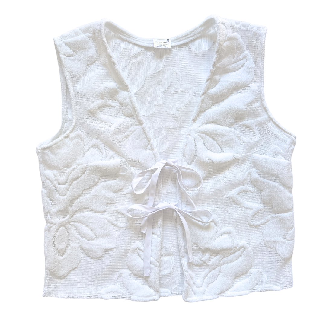 Recycled White Lace and Terry Floral Tie-Front Vest | Medium