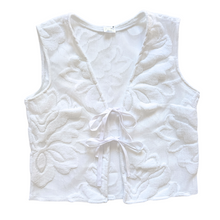 Load image into Gallery viewer, Recycled White Lace and Terry Floral Tie-Front Vest | Medium
