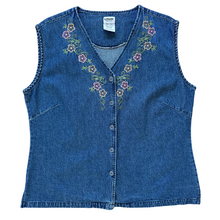 Load image into Gallery viewer, Vintage 1990s Unik Fashions Denim Floral Embroidered Blouse | Small-Medium
