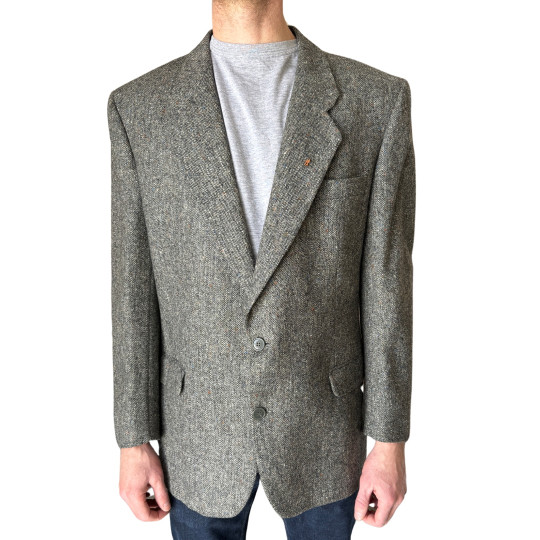Men's Dark Gray Marled Wool Blazer | Extra-Large