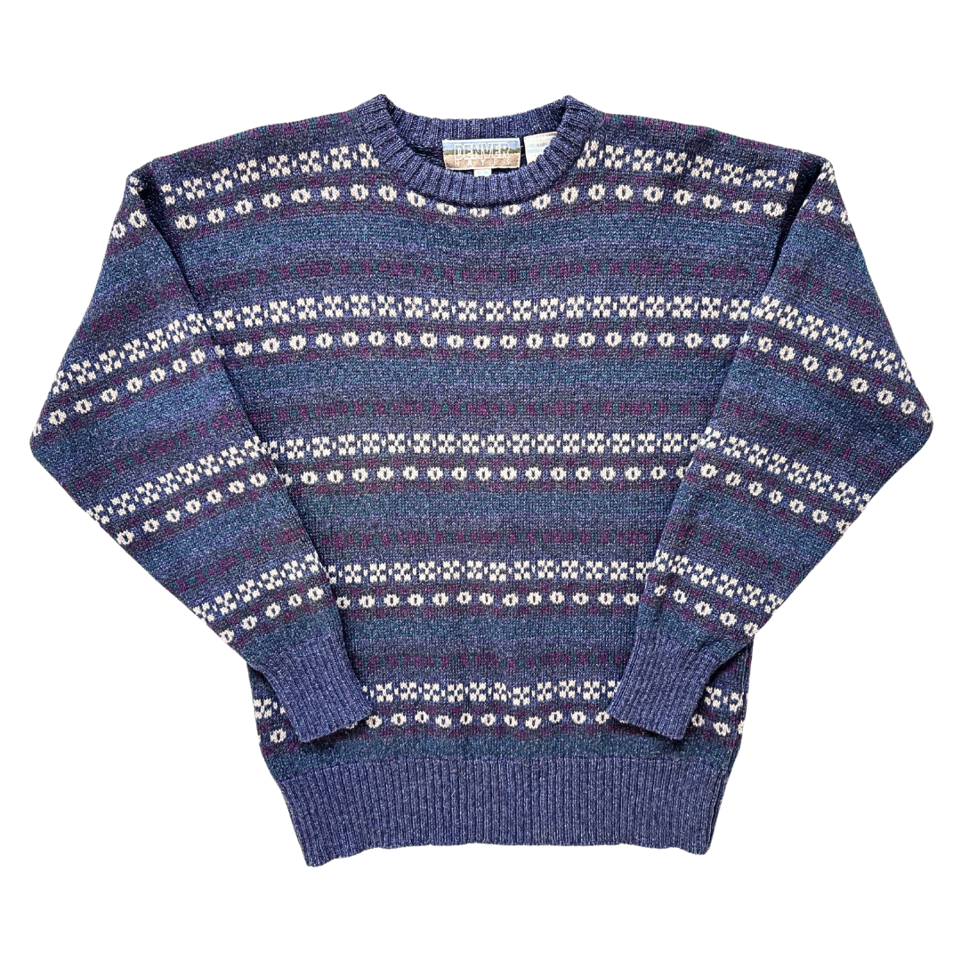 Vintage 1980s-1990s Denver Hayes Men's Abstract Knit Wool Pullover Sweater | Medium