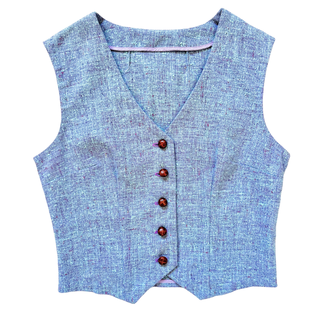 Vintage 80s Purple and Blue Marled Raw Silk Vest | Extra-Small / Small