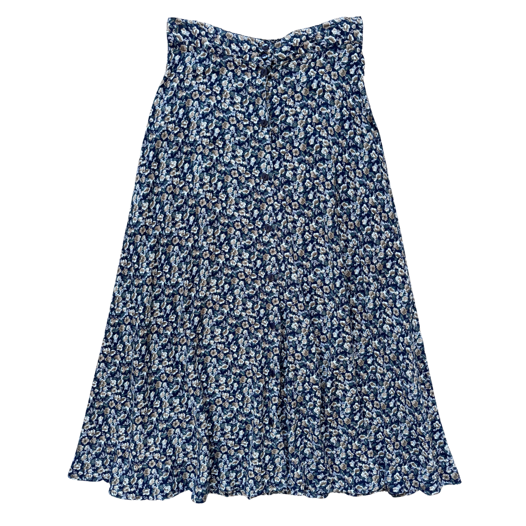 Vintage Navy Ditzy Floral Maxi Skirt - Extra-Small / Small