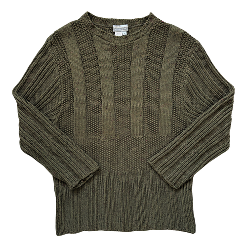 Vintage 1990s Coldwater Creek Olive Marled Chunky Knit Sweater - Large