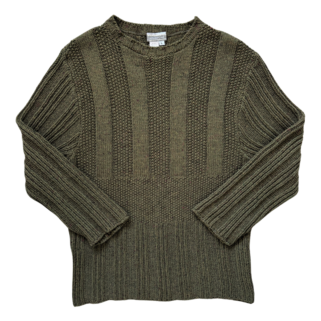 Vintage 1990s Coldwater Creek Olive Marled Chunky Knit Sweater - Large