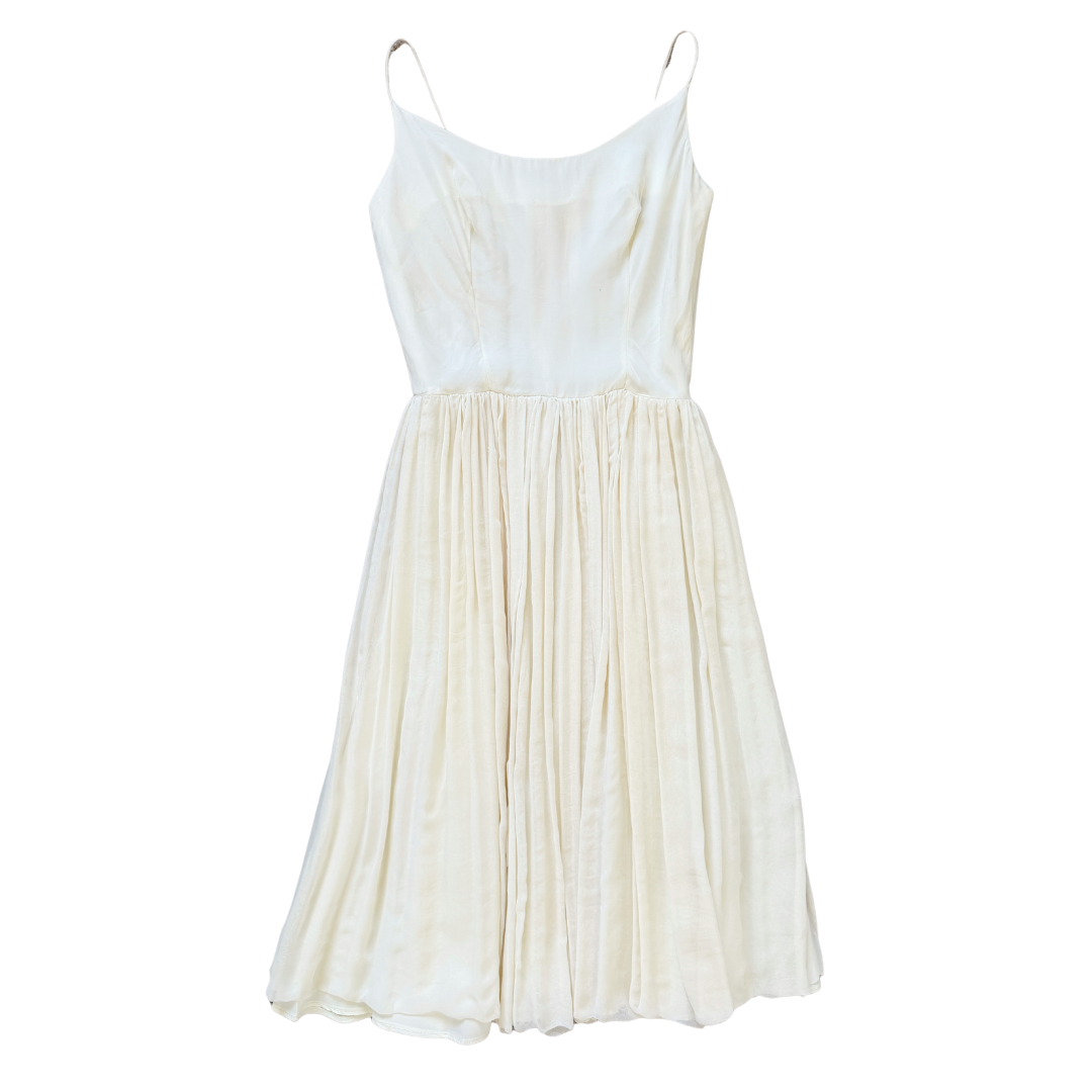 Vintage 60s-70s Sophie's of London Cream Satin Midi Dress | Small