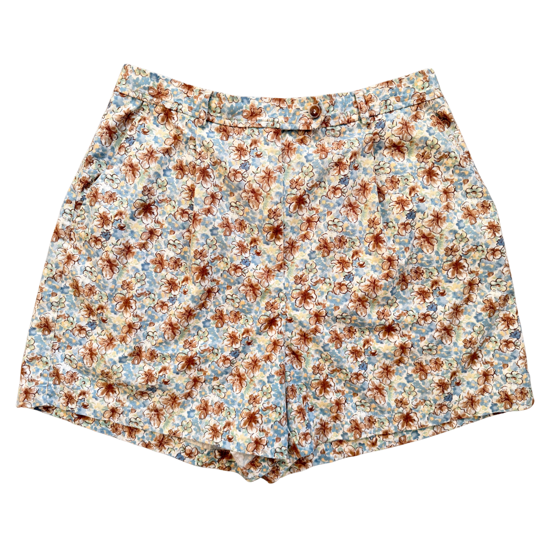 Vintage 90s - Y2K Lizsport Brown and Blue Floral Shorts | Large / Extra-Large