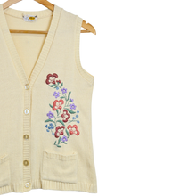 Load image into Gallery viewer, Up-cycled Hand Embroidered Vintage Wool Vest with Pastel Floral Embroidery | S
