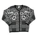 Vintage 90s-Y2K TanJay Grey and White Floral Cardigan | Large / Extra-Large