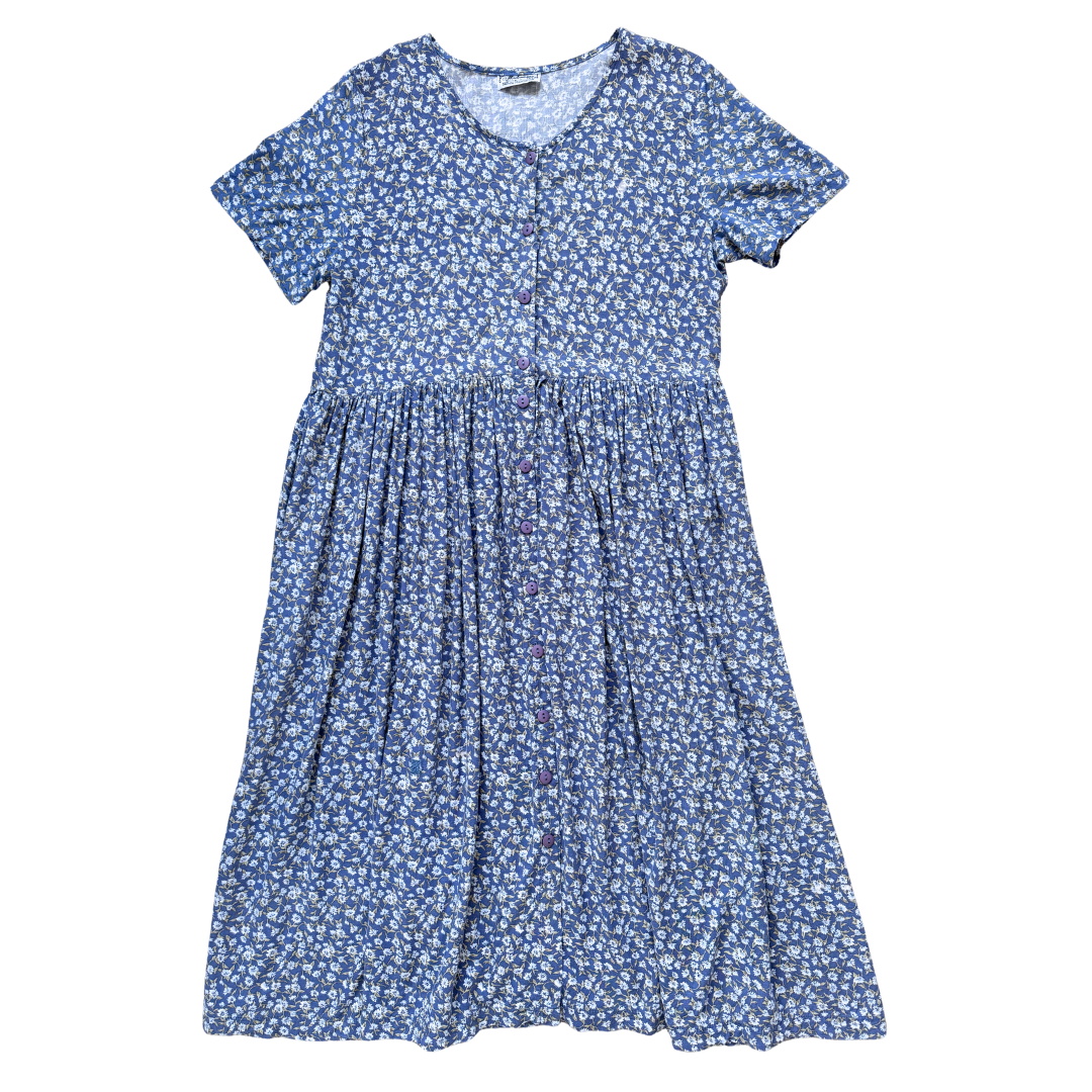 Vintage Moderama Blue Floral Maxi Dress | Medium-Large