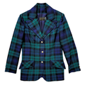 Vintage 1980s Highland Queen Navy and Green Plaid Wool Blazer - XS / S