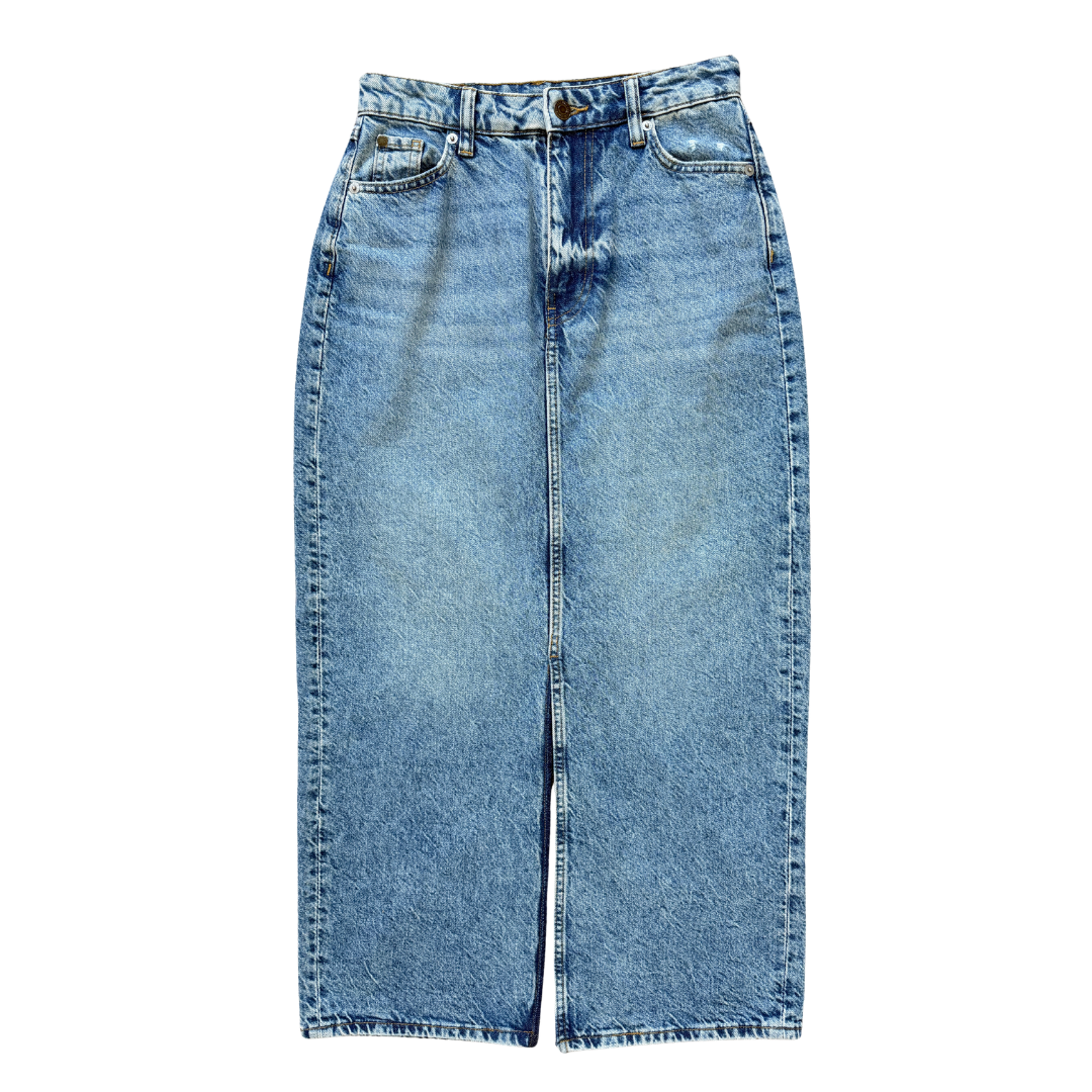 H & M Denim Maxi Skirt with Front and Back Slits | Extra-Small