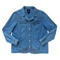 Vintage 90s Basic Editions Light Wash Denim Jacket with Floral Embroidery | Large