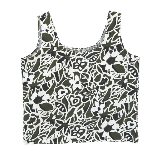 Vintage 80s Bold Green and Black Floral Print Tank Top | Medium