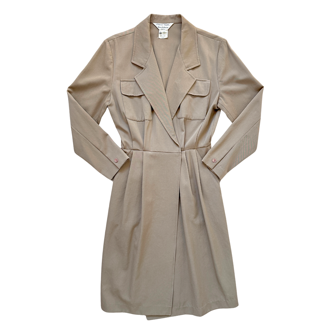 Vintage 1970s Mirror Room by Hudson's Bay Beige Wool Trench Dress - Small
