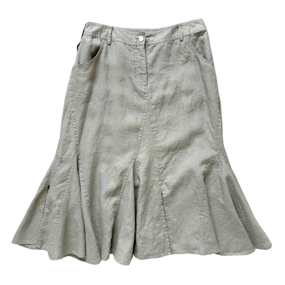 Vintage Y2K Spanner Linen Cargo Maxi Skirt with Ruffle Hem | Medium - Large