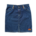 Vintage Y2K Billabong Dark Denim Mini Skirt with Rainbow Detail | Large