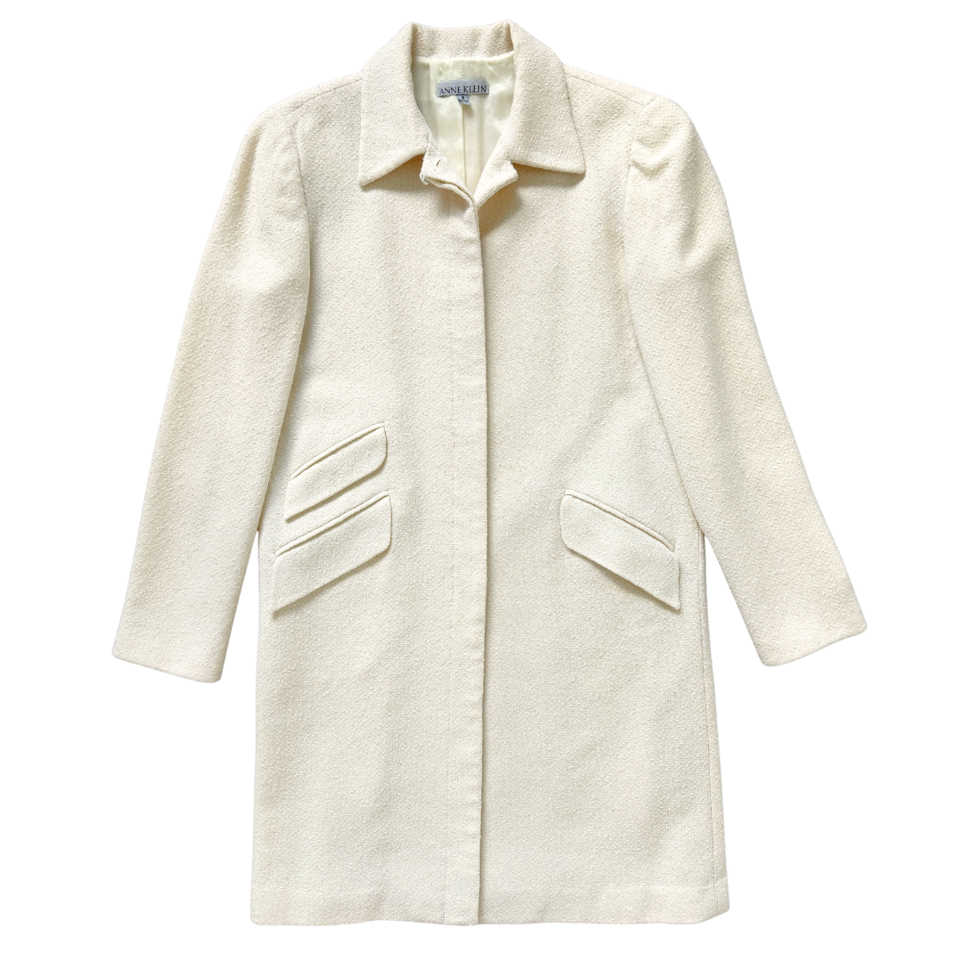 Vintage 80s Anne Klein Cream Boucle Wool Blend Coat | 6 (Medium)