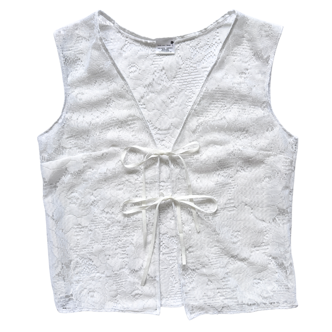 Recycle White Floral Lace Tie-Front Vest | Small