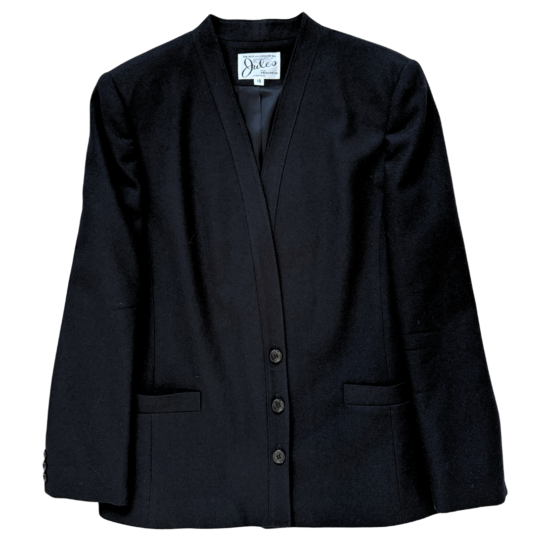 Vintage 1980s-1990s Jules for Progress Black Wool Blazer | Large