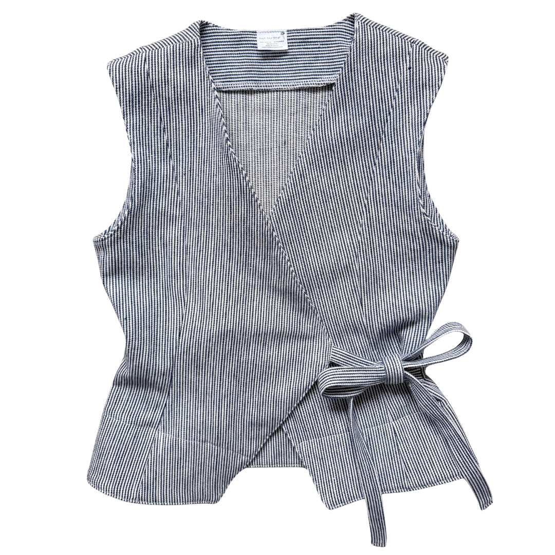 Recycled Sleeveless Striped Denim Wrap Blouse | Extra-Small