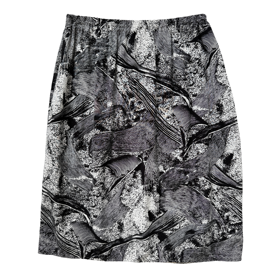 Vintage 80s Black and White Geometric Skirt | Small - Medium
